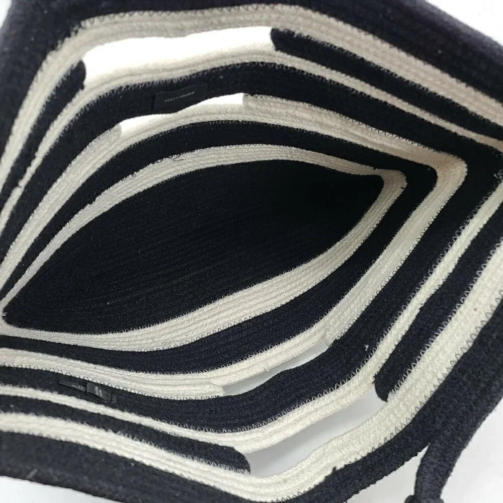New Stella & Dot Taj Large Tote Bag Black Cream White Stripe Tassel Purse